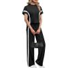 imageXIEERDUO Womens Lounge Sets Casual Summer 2 Piece Outfits Spring Batwing Sleeve Loungewear Airport Tracksuit Travel Track Suits Vacation Clothes Wide Leg Long Pants Matching Clothing Black XL
