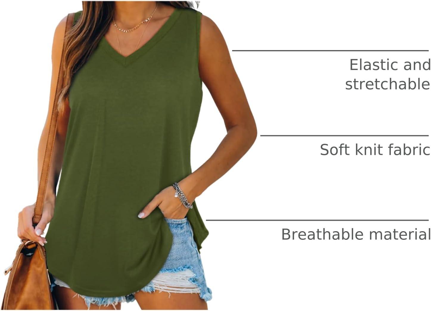 imageXIEERDUO Womens Tank Tops V Neck Basic Solid Color Casual Flowy Summer Sleeveless01army Green