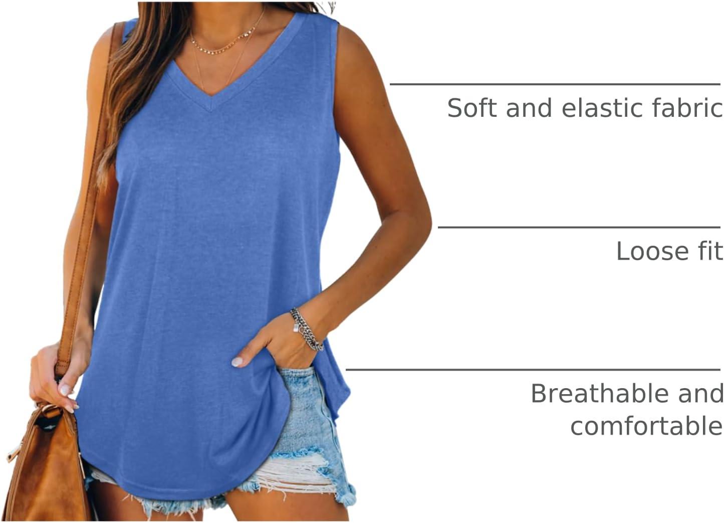 imageXIEERDUO Womens Tank Tops V Neck Basic Solid Color Casual Flowy Summer Sleeveless01blue