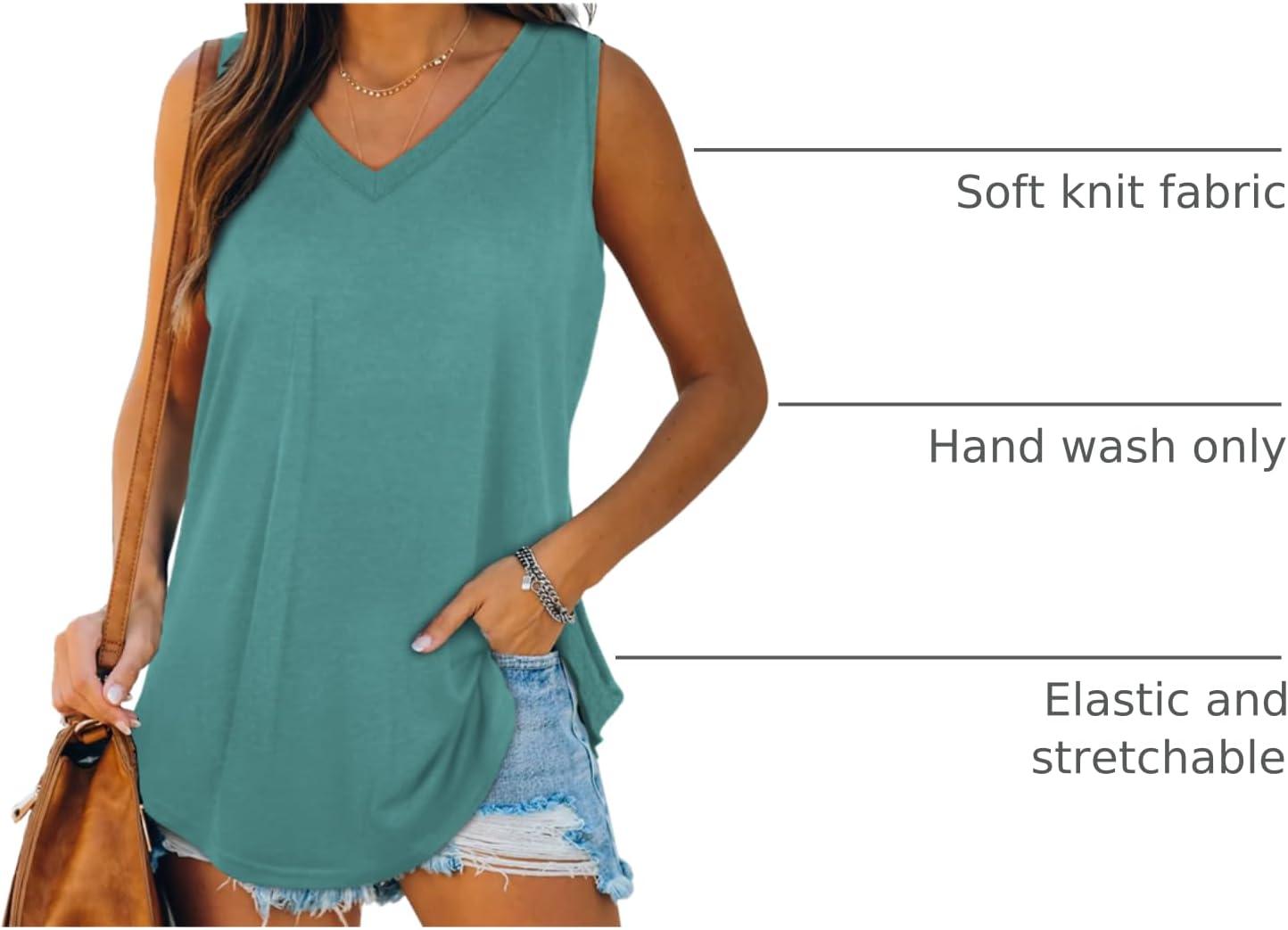 imageXIEERDUO Womens Tank Tops V Neck Basic Solid Color Casual Flowy Summer Sleeveless01blue Green