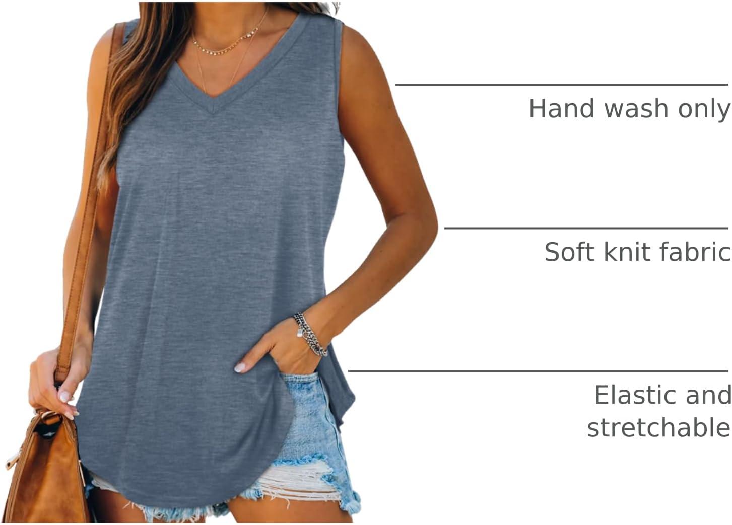 imageXIEERDUO Womens Tank Tops V Neck Basic Solid Color Casual Flowy Summer Sleeveless01dark Blue