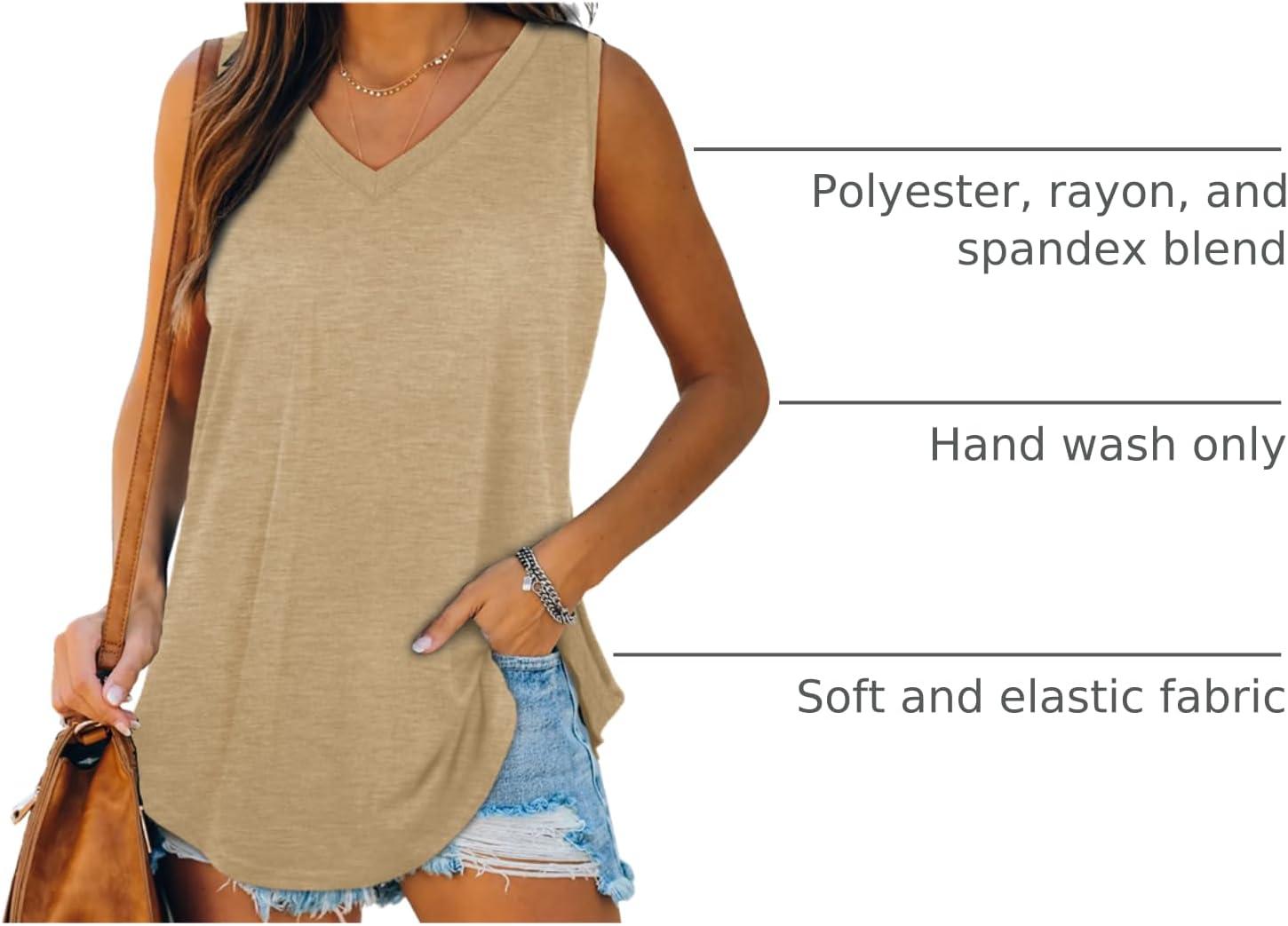 imageXIEERDUO Womens Tank Tops V Neck Basic Solid Color Casual Flowy Summer Sleeveless01khaki