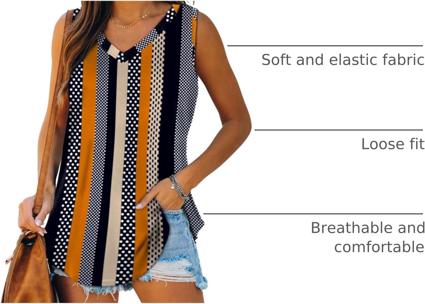 imageXIEERDUO Womens Tank Tops V Neck Basic Solid Color Casual Flowy Summer Sleeveless01khaki Stripe