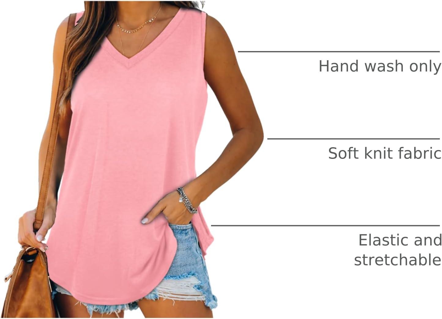 imageXIEERDUO Womens Tank Tops V Neck Basic Solid Color Casual Flowy Summer Sleeveless01light Pink