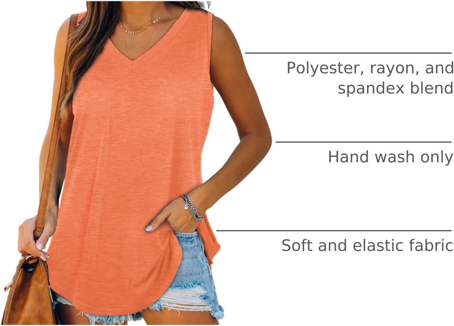 imageXIEERDUO Womens Tank Tops V Neck Basic Solid Color Casual Flowy Summer Sleeveless01orange
