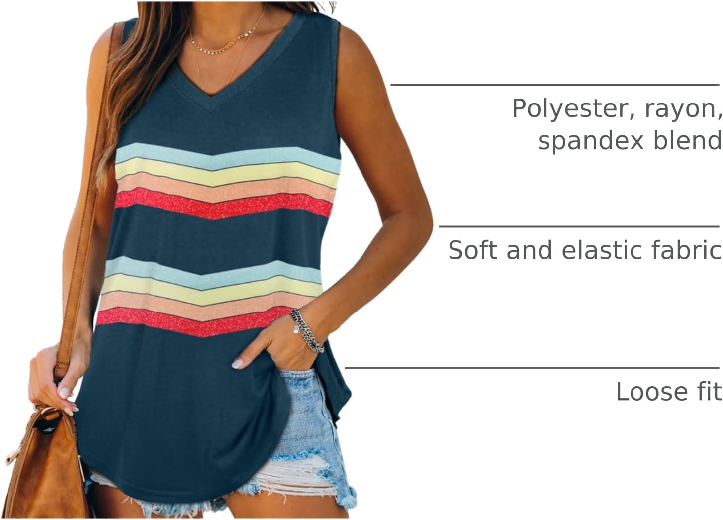 imageXIEERDUO Womens Tank Tops V Neck Basic Solid Color Casual Flowy Summer Sleeveless01rainbow Blue