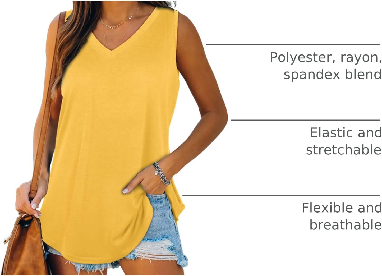 imageXIEERDUO Womens Tank Tops V Neck Basic Solid Color Casual Flowy Summer Sleeveless01yellow