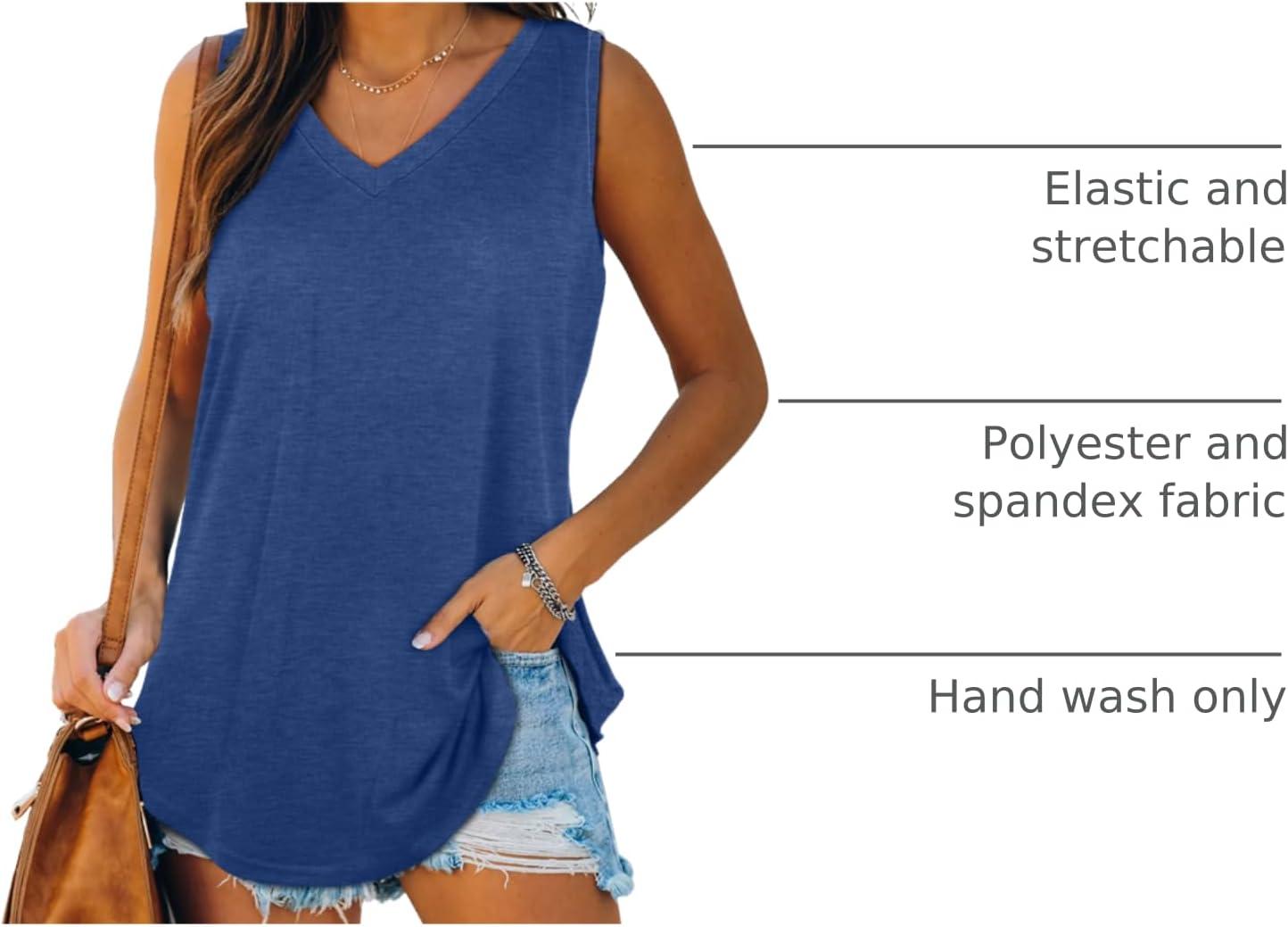 imageXIEERDUO Womens Tank Tops V Neck Basic Solid Color Casual Flowy Summer Sleeveless02dark Blue