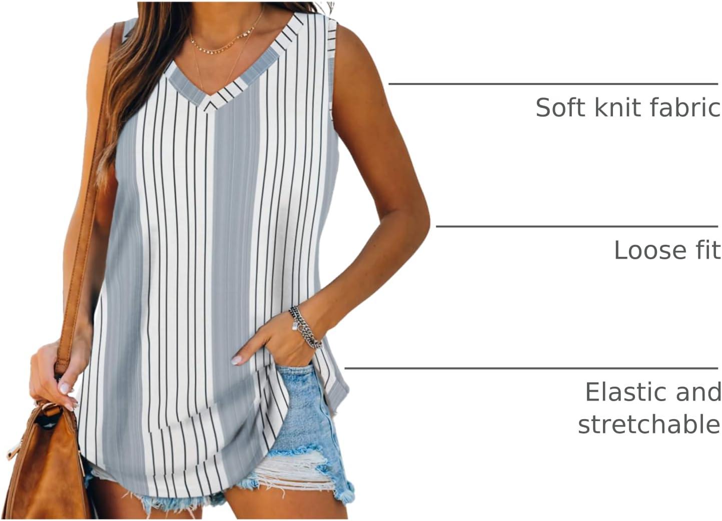 imageXIEERDUO Womens Tank Tops V Neck Basic Solid Color Casual Flowy Summer Sleeveless02stripe