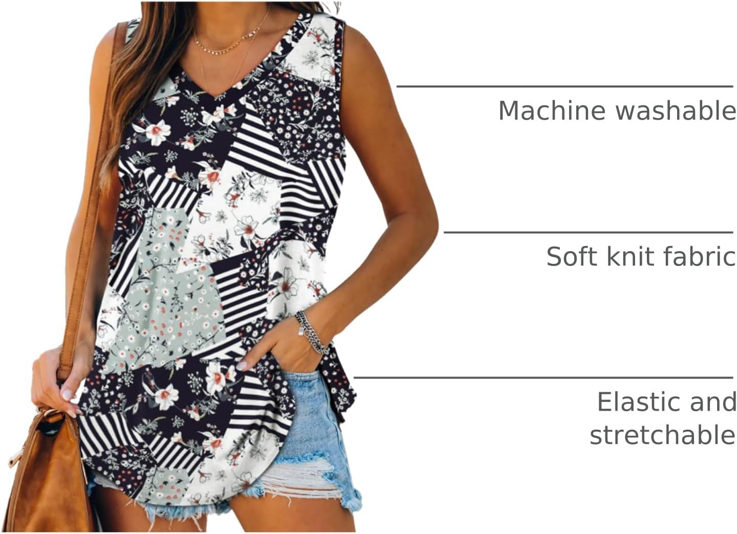 imageXIEERDUO Womens Tank Tops V Neck Basic Solid Color Casual Flowy Summer Sleeveless03stripeprint