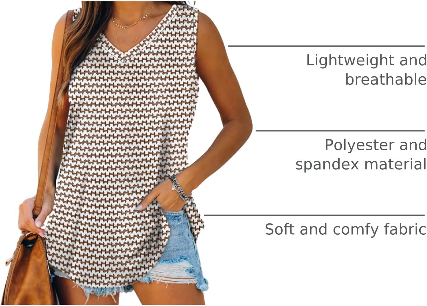 imageXIEERDUO Womens Tank Tops V Neck Basic Solid Color Casual Flowy Summer SleevelessBrown Stripe 1