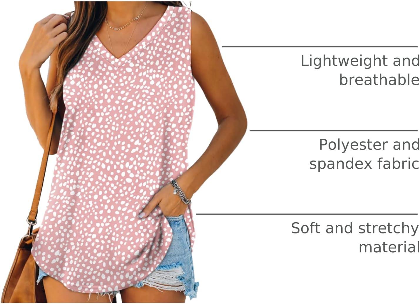 imageXIEERDUO Womens Tank Tops V Neck Basic Solid Color Casual Flowy Summer SleevelessPink Dot