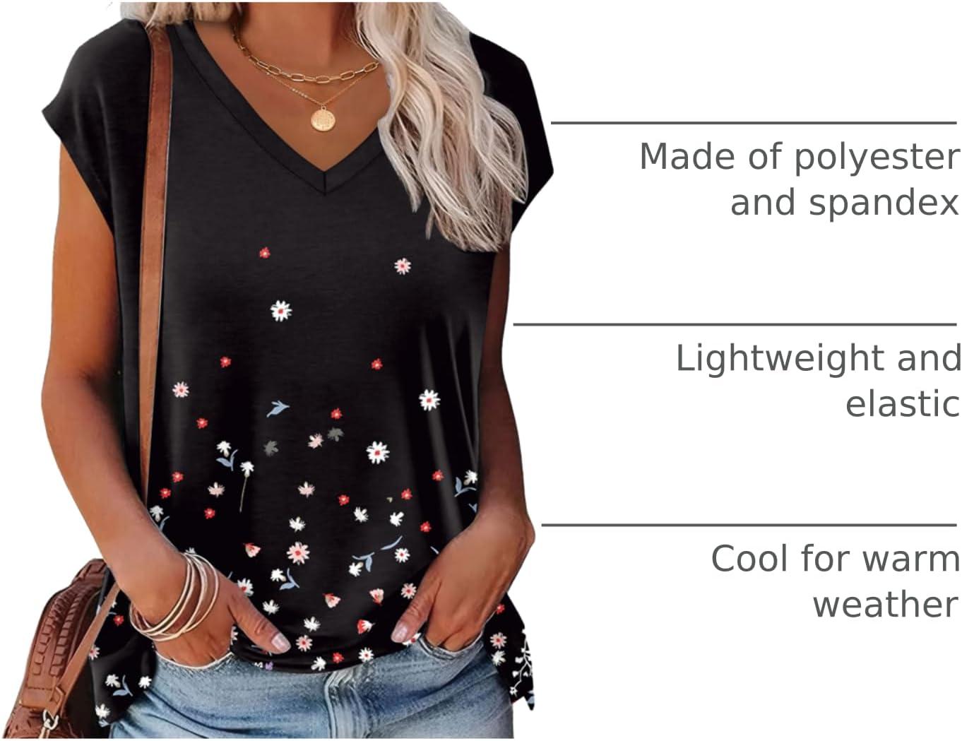 imageXIEERDUO Womens Tops V Neck Cap Sleeve Loose Fit Tee Shirts Summer Spring 2025 EyeletPrintedPrinted C