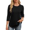 imageXIEERDUO 34 Length Sleeve Womens Tops Round Neck Casual Tunic Tops Basic Pleated Shirts Loose Fit 2025Black
