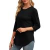 imageXIEERDUO 34 Length Sleeve Womens Tops Round Neck Casual Tunic Tops Basic Pleated Shirts Loose Fit 2025Black