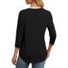 imageXIEERDUO 34 Length Sleeve Womens Tops Round Neck Casual Tunic Tops Basic Pleated Shirts Loose Fit 2025Black