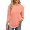 imageXIEERDUO 34 Length Sleeve Womens Tops Round Neck Casual Tunic Tops Basic Pleated Shirts Loose Fit 2025Coral
