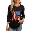 imageXIEERDUO 34 Length Sleeve Womens Tops Round Neck Casual Tunic Tops Basic Pleated Shirts Loose Fit 2025Flagblack