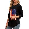 imageXIEERDUO 34 Length Sleeve Womens Tops Round Neck Casual Tunic Tops Basic Pleated Shirts Loose Fit 2025Flagblack