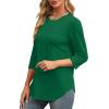 imageXIEERDUO 34 Length Sleeve Womens Tops Round Neck Casual Tunic Tops Basic Pleated Shirts Loose Fit 2025Green