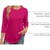 imageXIEERDUO 34 Length Sleeve Womens Tops Round Neck Casual Tunic Tops Basic Pleated Shirts Loose Fit 2025Hot Pink