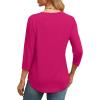 imageXIEERDUO 34 Length Sleeve Womens Tops Round Neck Casual Tunic Tops Basic Pleated Shirts Loose Fit 2025Hot Pink