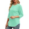 imageXIEERDUO 34 Length Sleeve Womens Tops Round Neck Casual Tunic Tops Basic Pleated Shirts Loose Fit 2025Lake Green