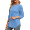 imageXIEERDUO 34 Length Sleeve Womens Tops Round Neck Casual Tunic Tops Basic Pleated Shirts Loose Fit 2025Light Blue