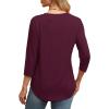 imageXIEERDUO 34 Length Sleeve Womens Tops Round Neck Casual Tunic Tops Basic Pleated Shirts Loose Fit 2025Newburgundy