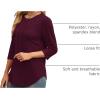 imageXIEERDUO 34 Length Sleeve Womens Tops Round Neck Casual Tunic Tops Basic Pleated Shirts Loose Fit 2025Newburgundy