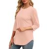 imageXIEERDUO 34 Length Sleeve Womens Tops Round Neck Casual Tunic Tops Basic Pleated Shirts Loose Fit 2025Newlight Pink