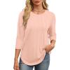 imageXIEERDUO 34 Length Sleeve Womens Tops Round Neck Casual Tunic Tops Basic Pleated Shirts Loose Fit 2025Newlight Pink