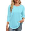 imageXIEERDUO 34 Length Sleeve Womens Tops Round Neck Casual Tunic Tops Basic Pleated Shirts Loose Fit 2025Newmint Green