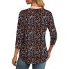 imageXIEERDUO 34 Length Sleeve Womens Tops Round Neck Casual Tunic Tops Basic Pleated Shirts Loose Fit 2025Patternedblack Floral