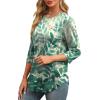 imageXIEERDUO 34 Length Sleeve Womens Tops Round Neck Casual Tunic Tops Basic Pleated Shirts Loose Fit 2025Patternedblue Leaf