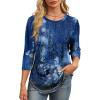 imageXIEERDUO 34 Length Sleeve Womens Tops Round Neck Casual Tunic Tops Basic Pleated Shirts Loose Fit 2025Patternedblue Printed