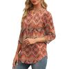 imageXIEERDUO 34 Length Sleeve Womens Tops Round Neck Casual Tunic Tops Basic Pleated Shirts Loose Fit 2025Patternedboho Floral