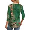 imageXIEERDUO 34 Length Sleeve Womens Tops Round Neck Casual Tunic Tops Basic Pleated Shirts Loose Fit 2025Patternedgreen Floral