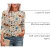 imageXIEERDUO 34 Length Sleeve Womens Tops Round Neck Casual Tunic Tops Basic Pleated Shirts Loose Fit 2025Patternedkhaki Flowers