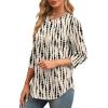 imageXIEERDUO 34 Length Sleeve Womens Tops Round Neck Casual Tunic Tops Basic Pleated Shirts Loose Fit 2025Patternedkhaki Printed