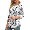 imageXIEERDUO 34 Length Sleeve Womens Tops Round Neck Casual Tunic Tops Basic Pleated Shirts Loose Fit 2025Patternedlove Print
