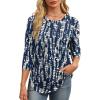 imageXIEERDUO 34 Length Sleeve Womens Tops Round Neck Casual Tunic Tops Basic Pleated Shirts Loose Fit 2025Patternednavy Printed
