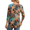 imageXIEERDUO 34 Length Sleeve Womens Tops Round Neck Casual Tunic Tops Basic Pleated Shirts Loose Fit 2025Patternedorange Floral