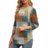imageXIEERDUO 34 Length Sleeve Womens Tops Round Neck Casual Tunic Tops Basic Pleated Shirts Loose Fit 2025Patternedorange and Blue Plaid