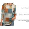 imageXIEERDUO 34 Length Sleeve Womens Tops Round Neck Casual Tunic Tops Basic Pleated Shirts Loose Fit 2025Patternedorange and Blue Plaid
