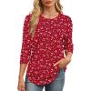 imageXIEERDUO 34 Length Sleeve Womens Tops Round Neck Casual Tunic Tops Basic Pleated Shirts Loose Fit 2025Patternedred Print