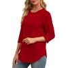 imageXIEERDUO 34 Length Sleeve Womens Tops Round Neck Casual Tunic Tops Basic Pleated Shirts Loose Fit 2025Red