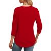 imageXIEERDUO 34 Length Sleeve Womens Tops Round Neck Casual Tunic Tops Basic Pleated Shirts Loose Fit 2025Red