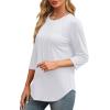 imageXIEERDUO 34 Length Sleeve Womens Tops Round Neck Casual Tunic Tops Basic Pleated Shirts Loose Fit 2025White