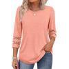 imageXIEERDUO 34 Length Sleeve Womens Tops and Blouses Dressy Casual Crewneck T Shirts Fashion Clothes Loose Fit TrendyCoral